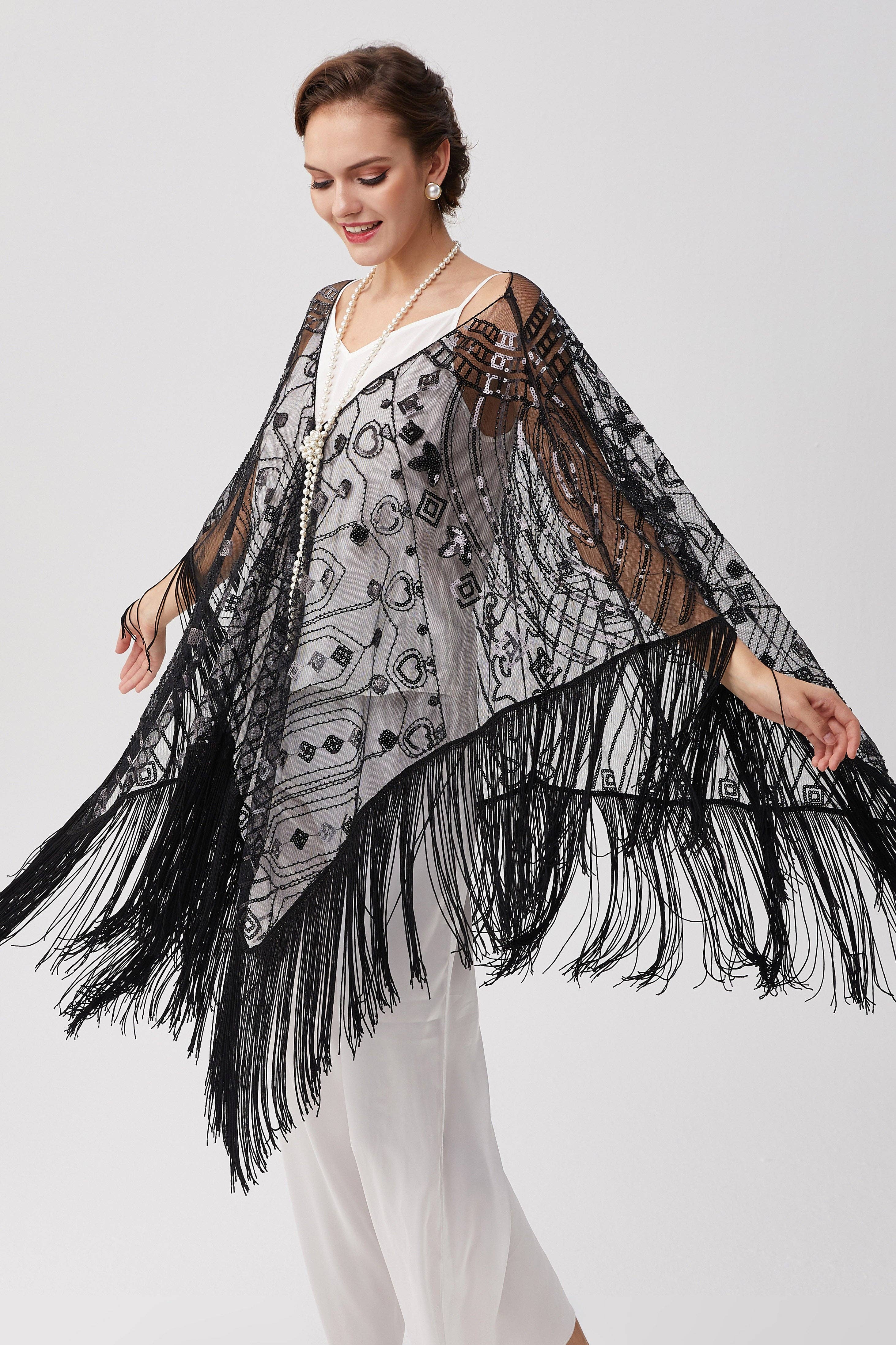 BABEYOND – wholesale Wrap – Women's – 1920s Knee Length Fringed Shawl9