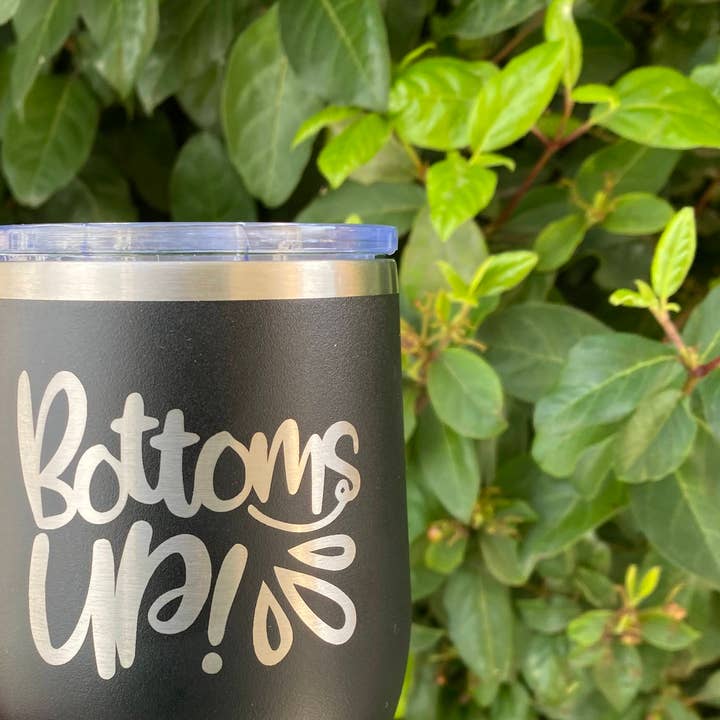 Bottoms Up Wine Tumbler, 12 oz. Stainless Steel Tumbler for wholesale by Lightning Laser Cuts