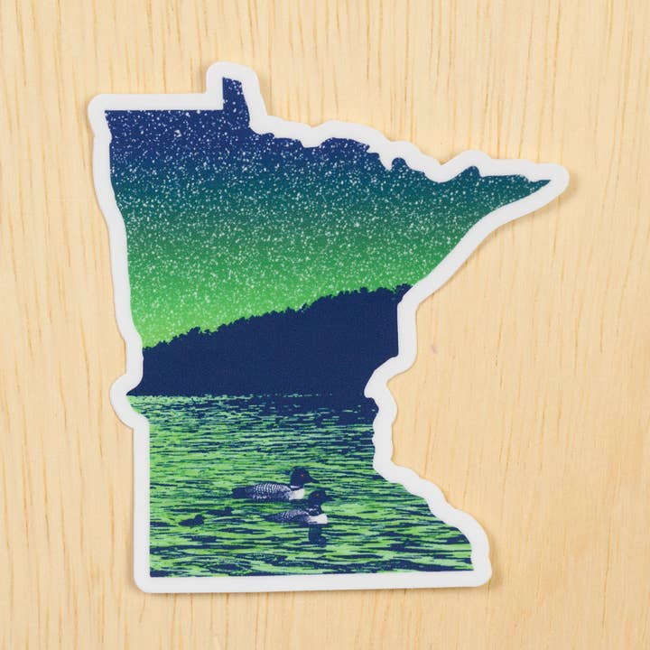 Sticker Minnesota Loons and Northern Lights for wholesale by Dogfish Media