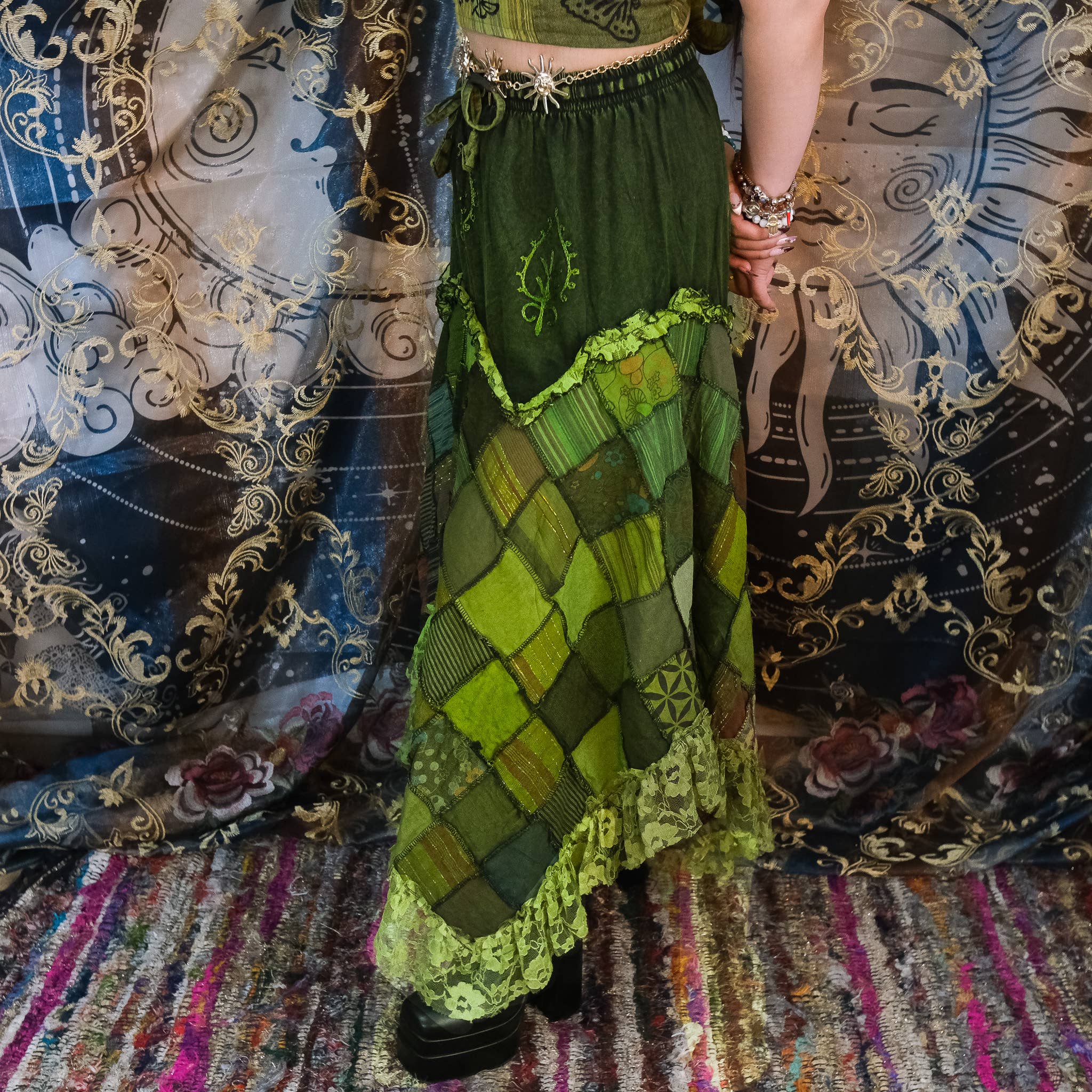 Karma Nepal Crafts - Wholesale Skirt - Women's - Patchwork Assymetrical Flowy Skirt with Lace11