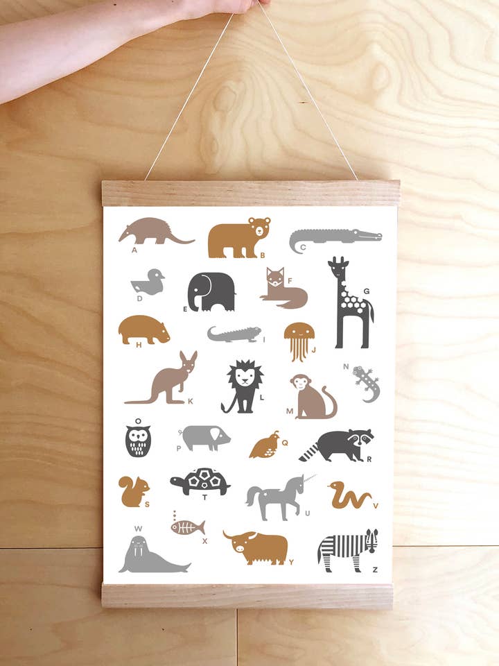 A3 Print Animal Alphabet (neutral tones) for wholesale by Dicky Bird