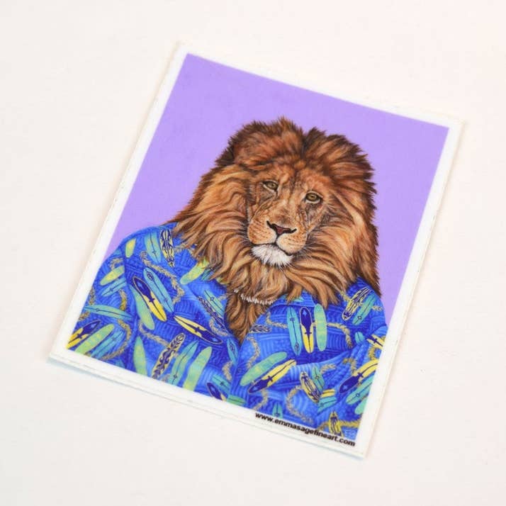 Hawaiian Lion Vinyl Sticker for wholesale by Emma Sage Fine Art