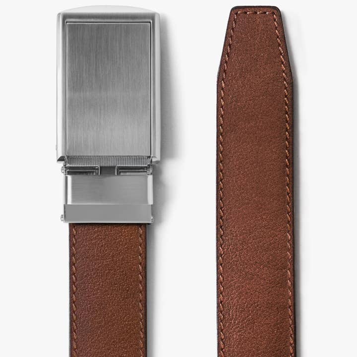 Full Grain Brown Bälte - Silver Spänne för wholesale av SlideBelts