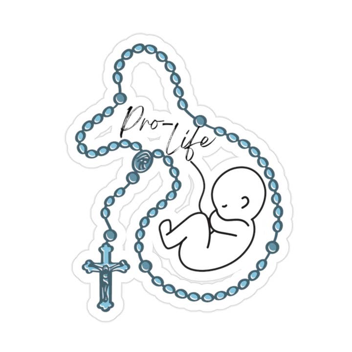 Pro- Life Baby wrapped in Rosary, sticker for wholesale by A Mom Raising Arrows