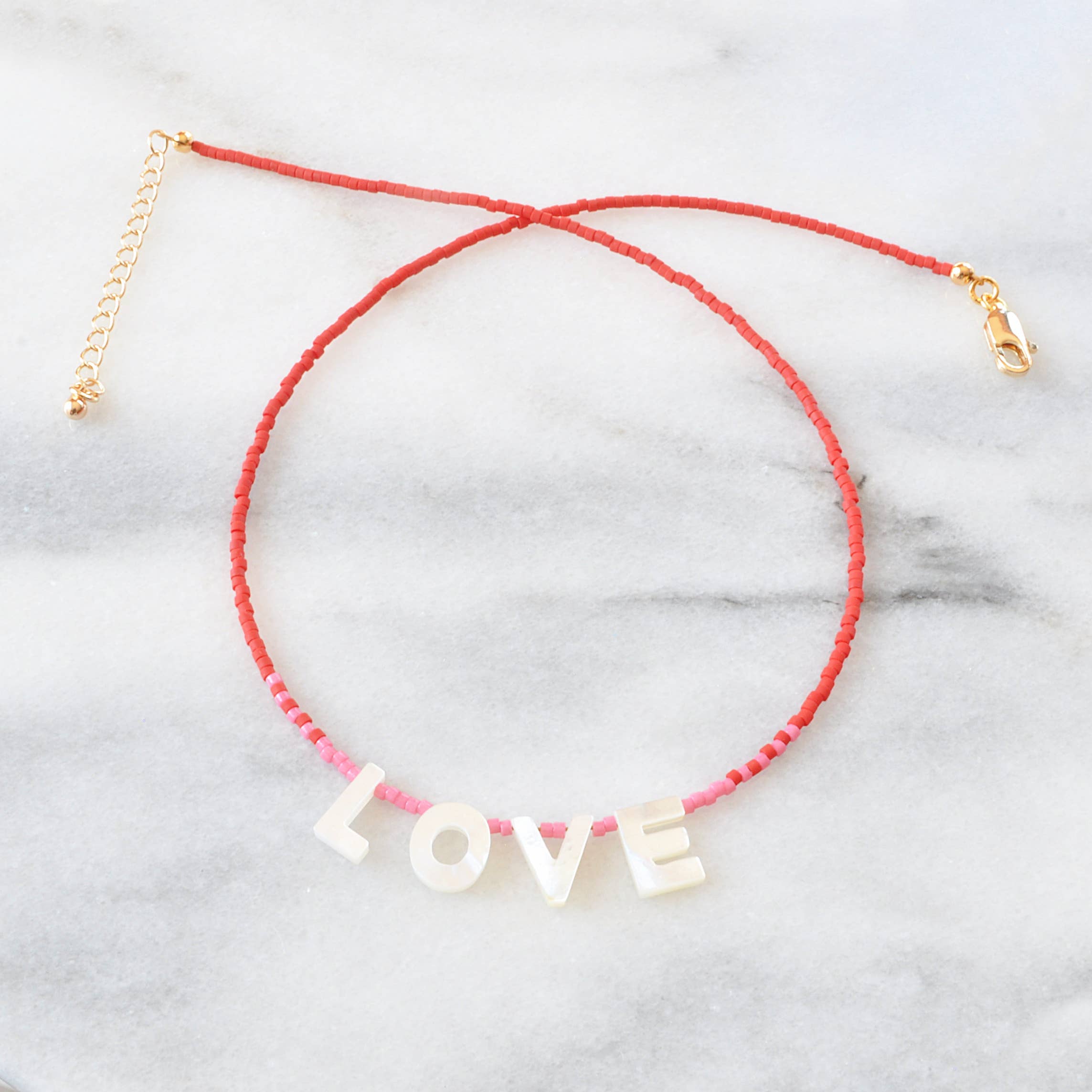 Libby & Smee - Wholesale Beaded/Pearl Necklace - 'LOVE' Mother-of-Pearl Beaded Necklace for Valentine's Day2