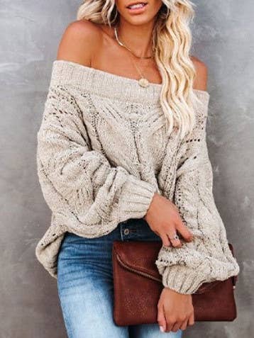 Rosa Clothing - Wholesale Tunic Sweater - Women's - Straight-Neck Off-The-Shoulder Pullover Sweater12