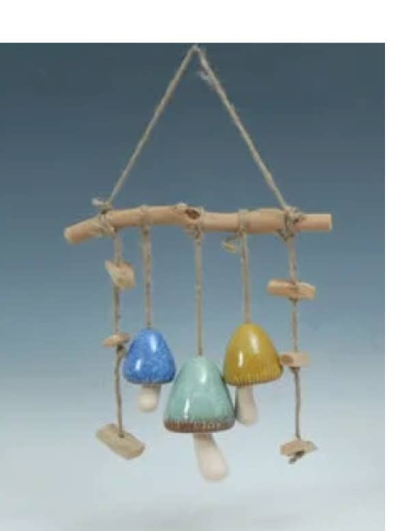 Mushroom Windchime - Blue Green Yellow for wholesale by Bear Den