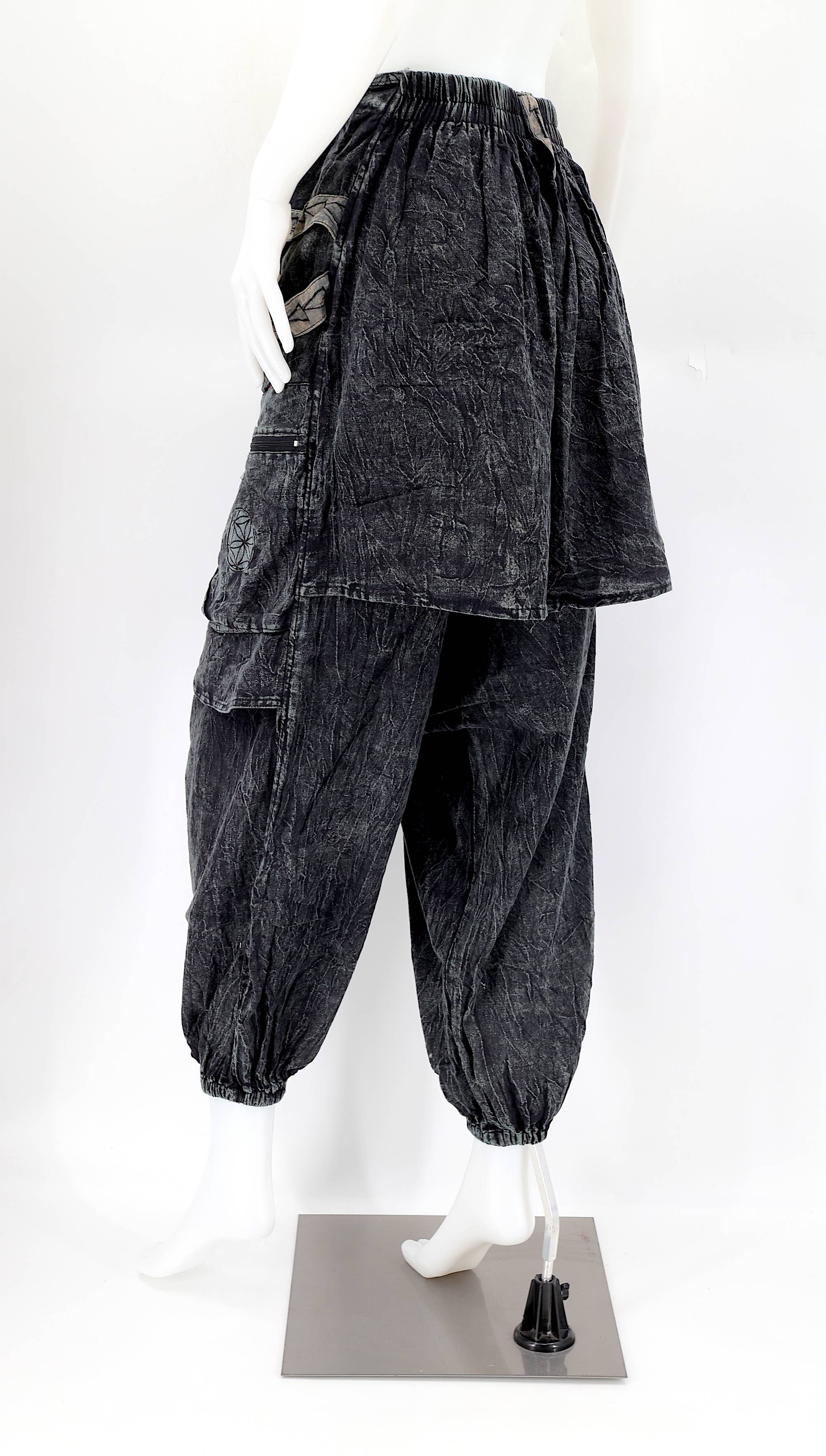 Himalaya Handmade – wholesale Byxor - Dam – Handgjorda bohemiska hippie haremsbyxor i bomull med blekt färgmönster Flower of Life19