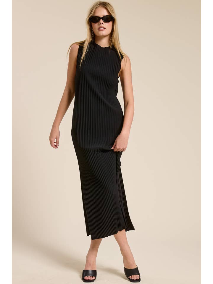 Mimosa - Wholesale Dress - Women's - Sleeveless Pleated Midi Dress with Side Slit1