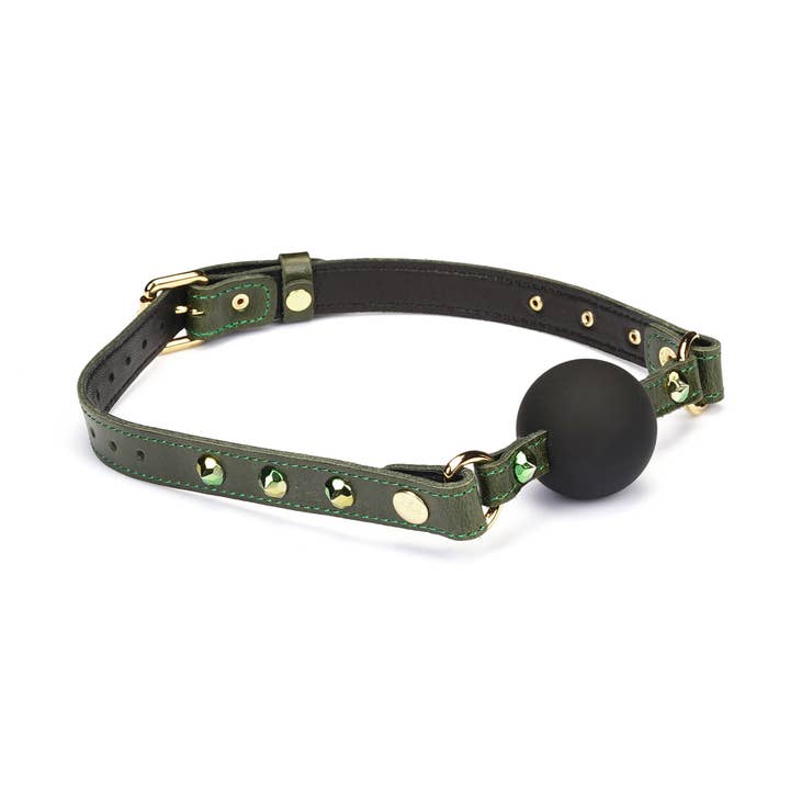 Luxuriöse grüne Leder-Kugelknebel mit grünen Nieten für den Großhandel von Liebe Seele