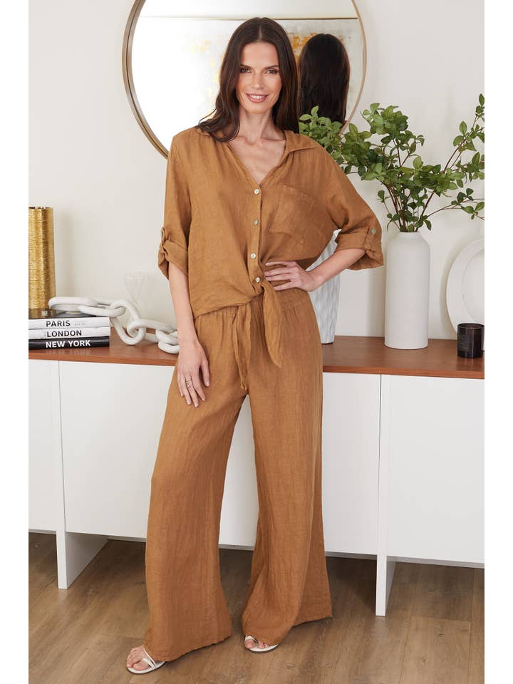 MILIO MILANO – Großhandel Hose – Damen – SOLIDE LEINENHOSE MIT GESMOKTEM BUND (255004-LINENPANTS)11