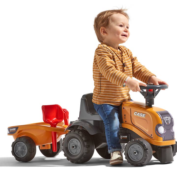 American Hobbies & Merchandising - Wholesale Bike/scooter – Kids - Case CE Tractor with Trailer & Access, Push Ride-on 1-3 Y2