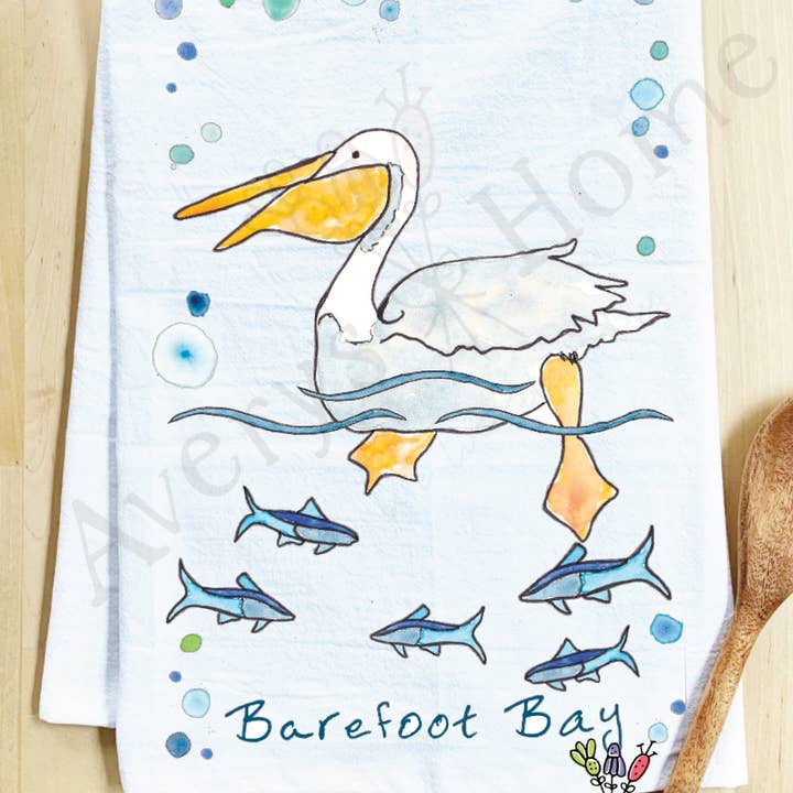 Avery's Home - Wholesale Tea Towel - Pelican Swimming Bird Coastal Customizable Tea Towel