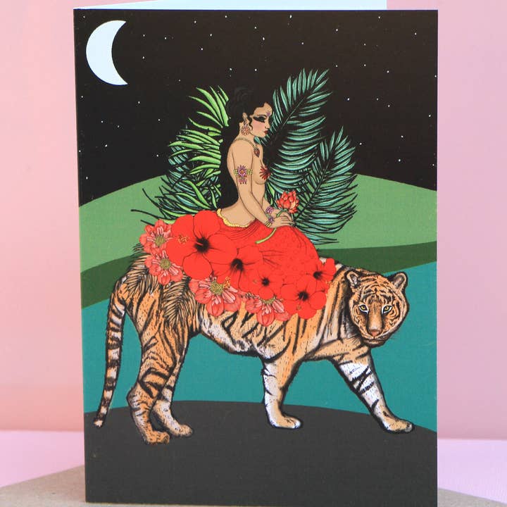 Durga on Tiger Indian Goddess Msdre Greetings Card A6 for wholesale by Msdre