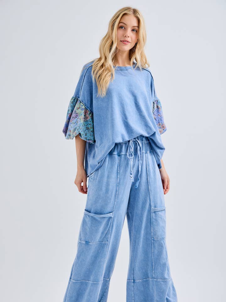 J.Her - Wholesale Pants - Women's - BEST Mineral Wash Wide leg Cropped pants HP552424