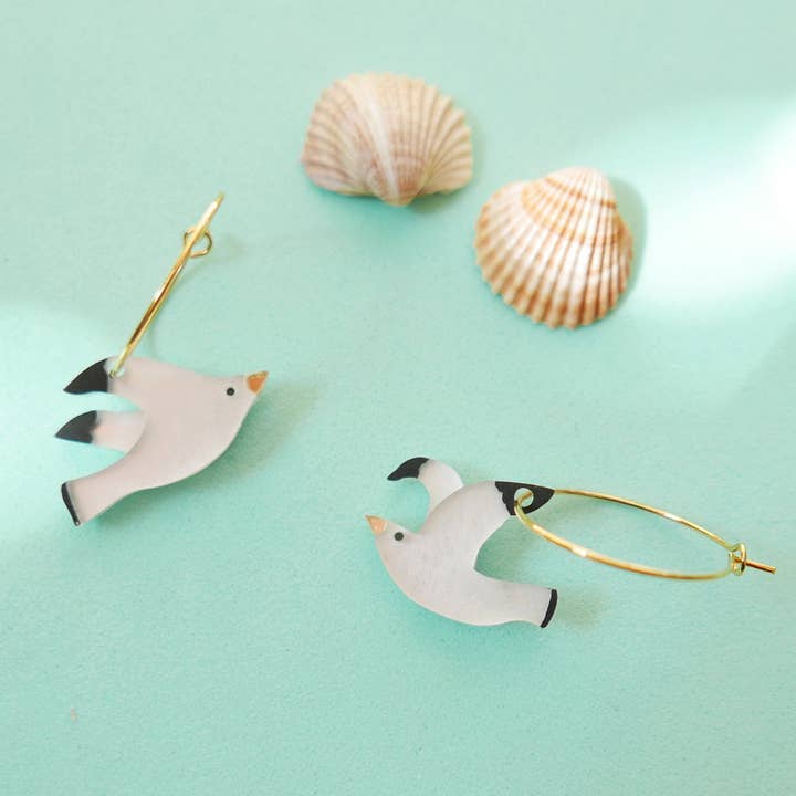 Gold hoop earrings Terra! with seagull birds for wholesale by BiCA-Good Morning Design