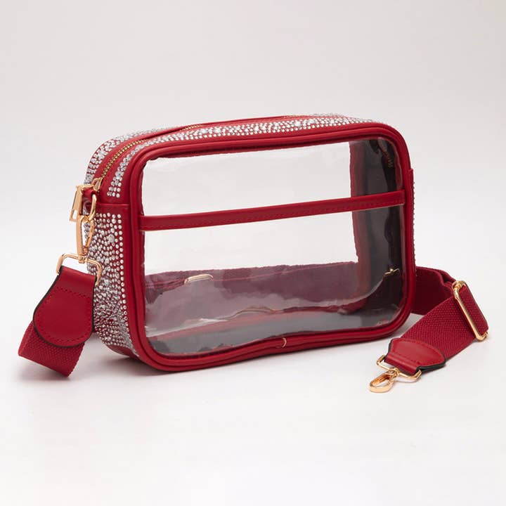 Sensibling Corp. - Wholesale Crossbody Bag - Women's - Bling Studded Faux Leather Transparent Rectangle Crossbody Bag2