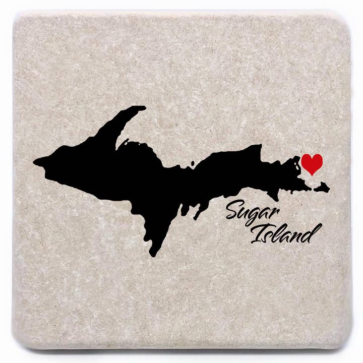 Upper Peninsula Michigan "Your Town" Red Heart Map Coaster for wholesale by Noomoon