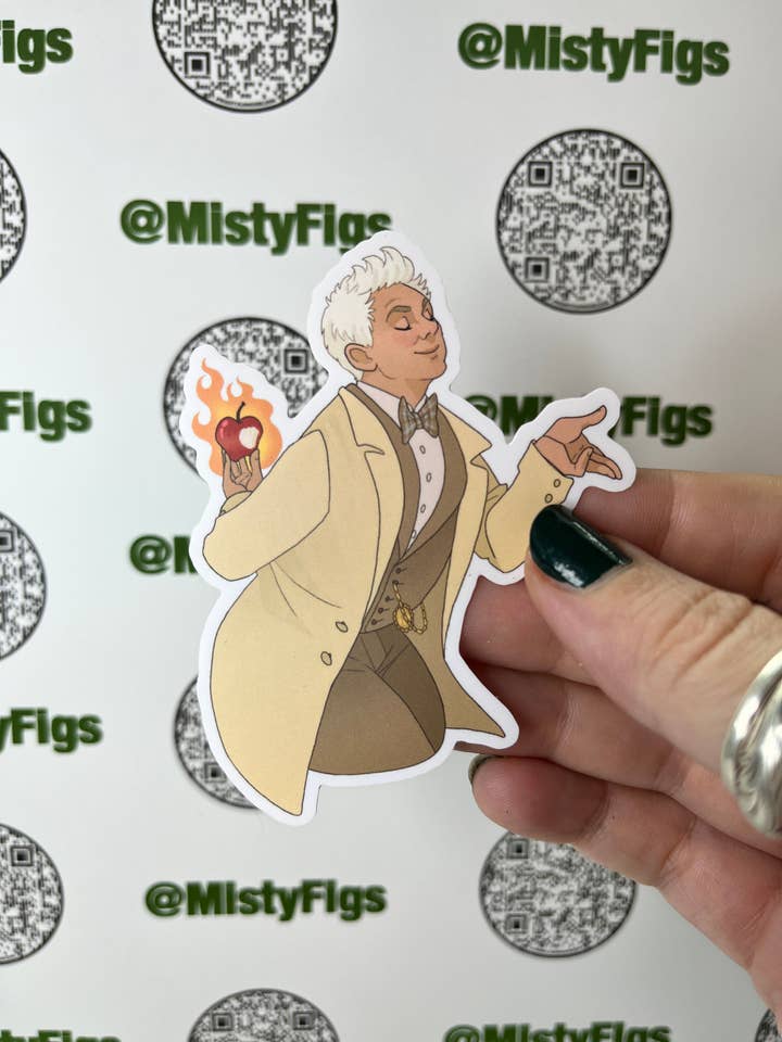 Autocollant en vinyle — Good Omens Aziraphale — Bouteille d'eau pour ordinateur portable, agenda Bujo, imperméable, mat ou holo pour la vente par Misty Figs