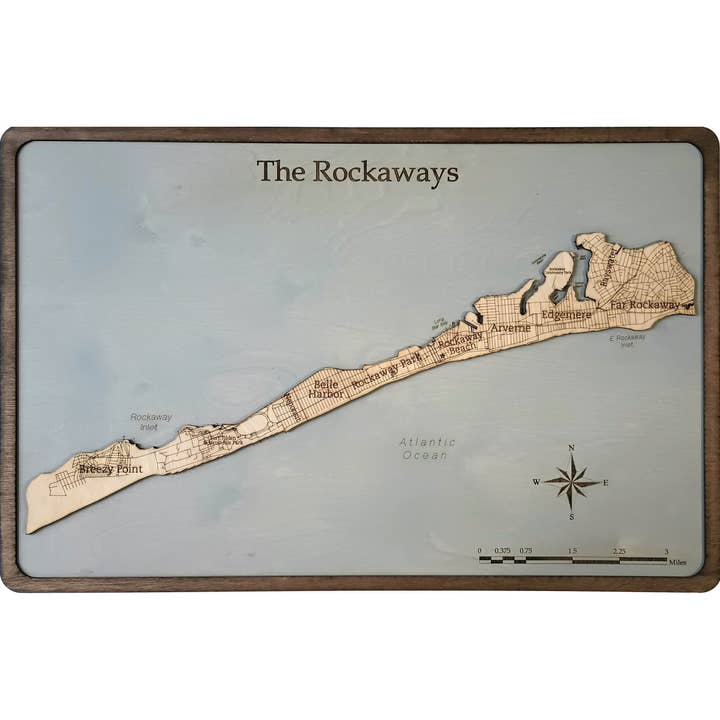 Rockaway, Queens, NY Wood Map for wholesale by Meridian Maps