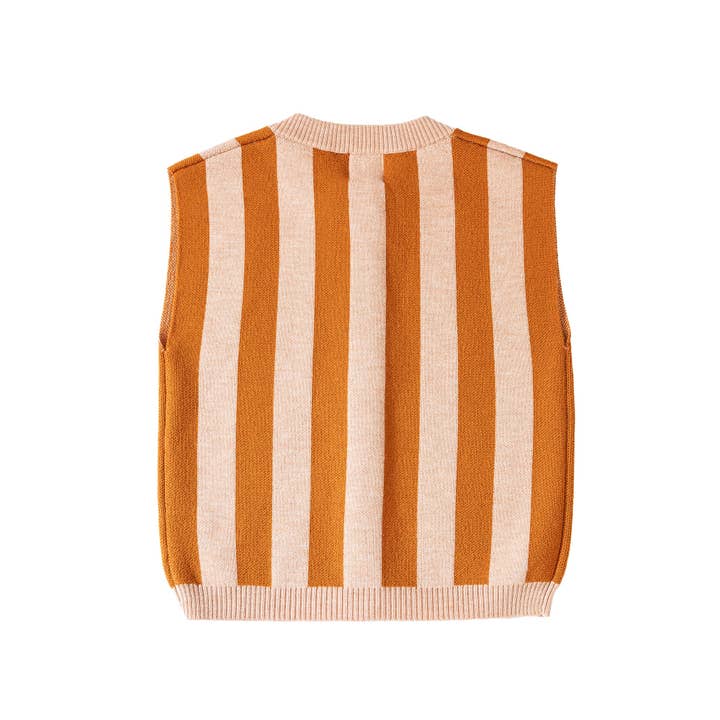 Knit Planet – wholesale Sweater vest – Kids – Stripe Vest Gingerbread/Pastel Orange3