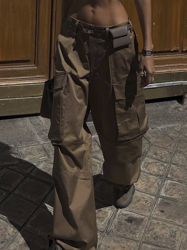 alberalkirk - Wholesale Pants - Women's - Womens Cotton Cargo Pants Wide Leg Low Rise N25Z3252