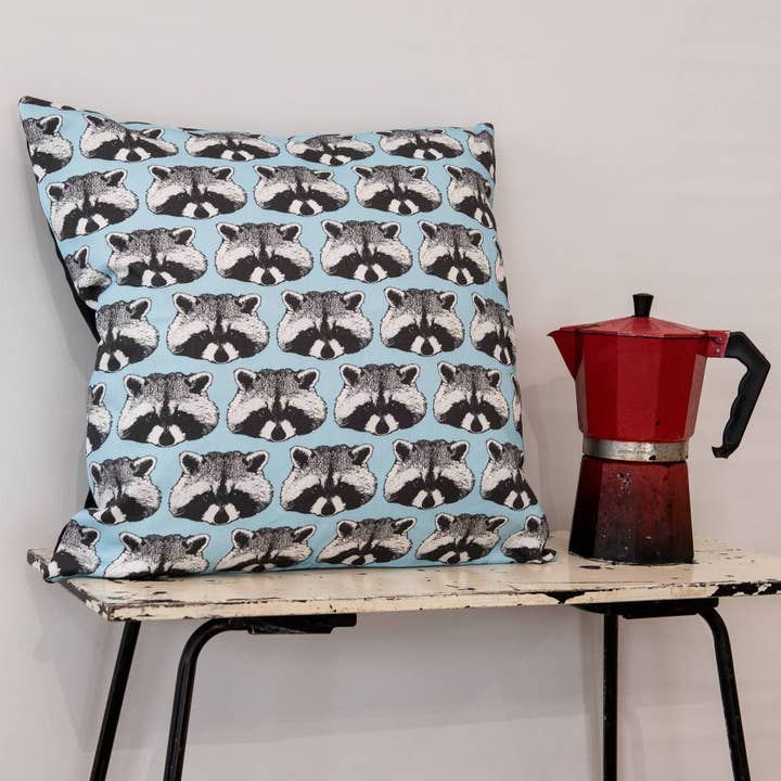 Raccoon Print Cushion for wholesale by The Owlery