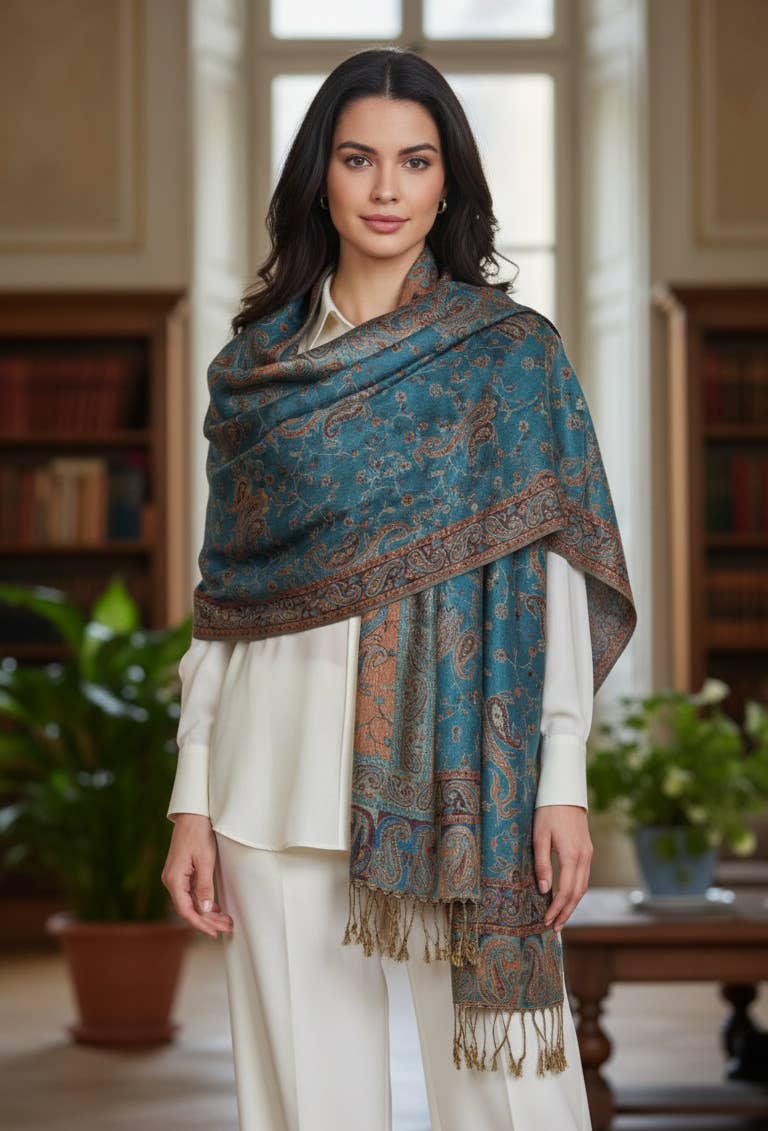SERENITA - Wholesale Scarf - Women's - Jacquard Line Paisley Pashmina Scarf Reversible Shawl Wrap25