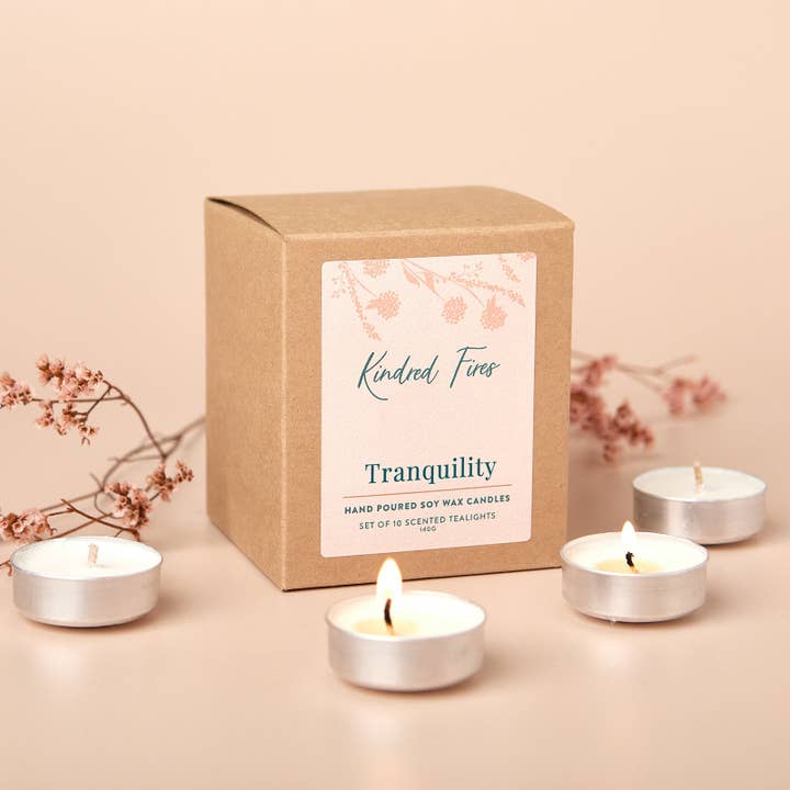 Tranquility Scented Soy Wax Tealights for wholesale by Kindred Fires