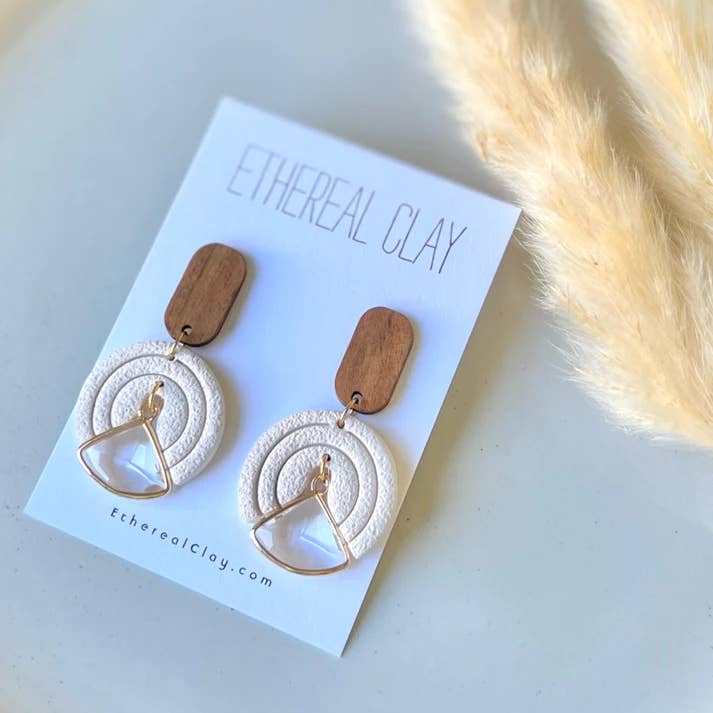 Fall Style Handmade Clay Earrings, Boho With Glass Charm for wholesale by Ethereal Clay