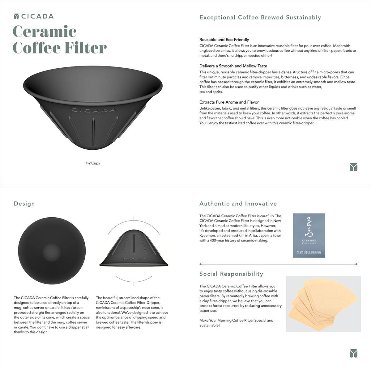 Focus America Corp. Wholesale - Wholesale Pour Over & Dripper - CICADA Ceramic Coffee Dripper - Reusable Ceramic Filter2