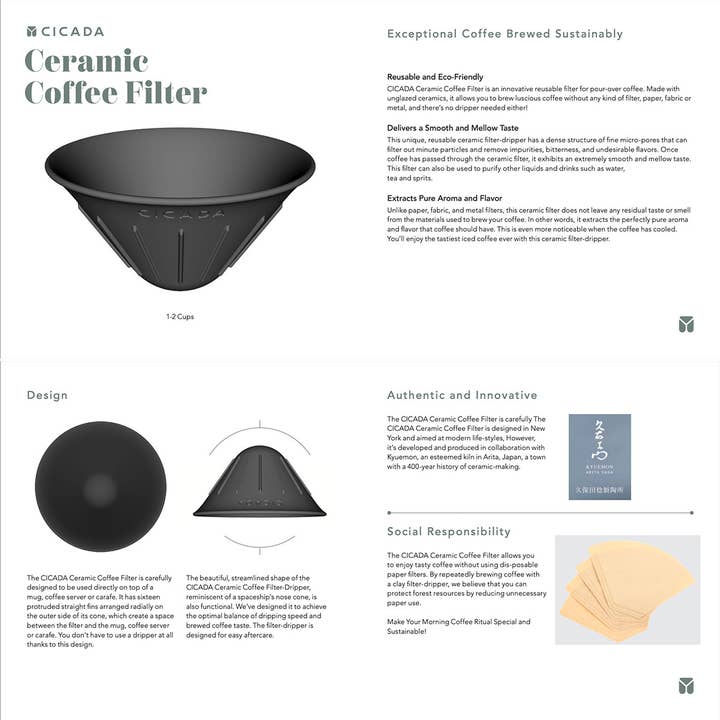 Focus America Corp. Wholesale - Wholesale Pour Over & Dripper - CICADA Ceramic Coffee Dripper - Reusable Ceramic Filter2