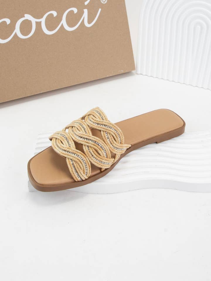 NATURAL SERIOUS TWISTED RAFFIA BRAID UPPER SLIP ON SANDAL for wholesale on Faire2
