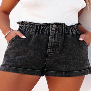 Black Button Up High Waist Denim Shorts - Buy Fashion Wholesale in The UK