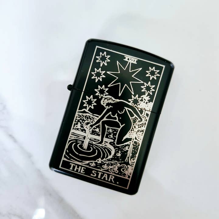 Three Witches Tea Shop - Wholesale Lighter - The Star Tarot Engraved Flip Top Metal Windproof Lighter