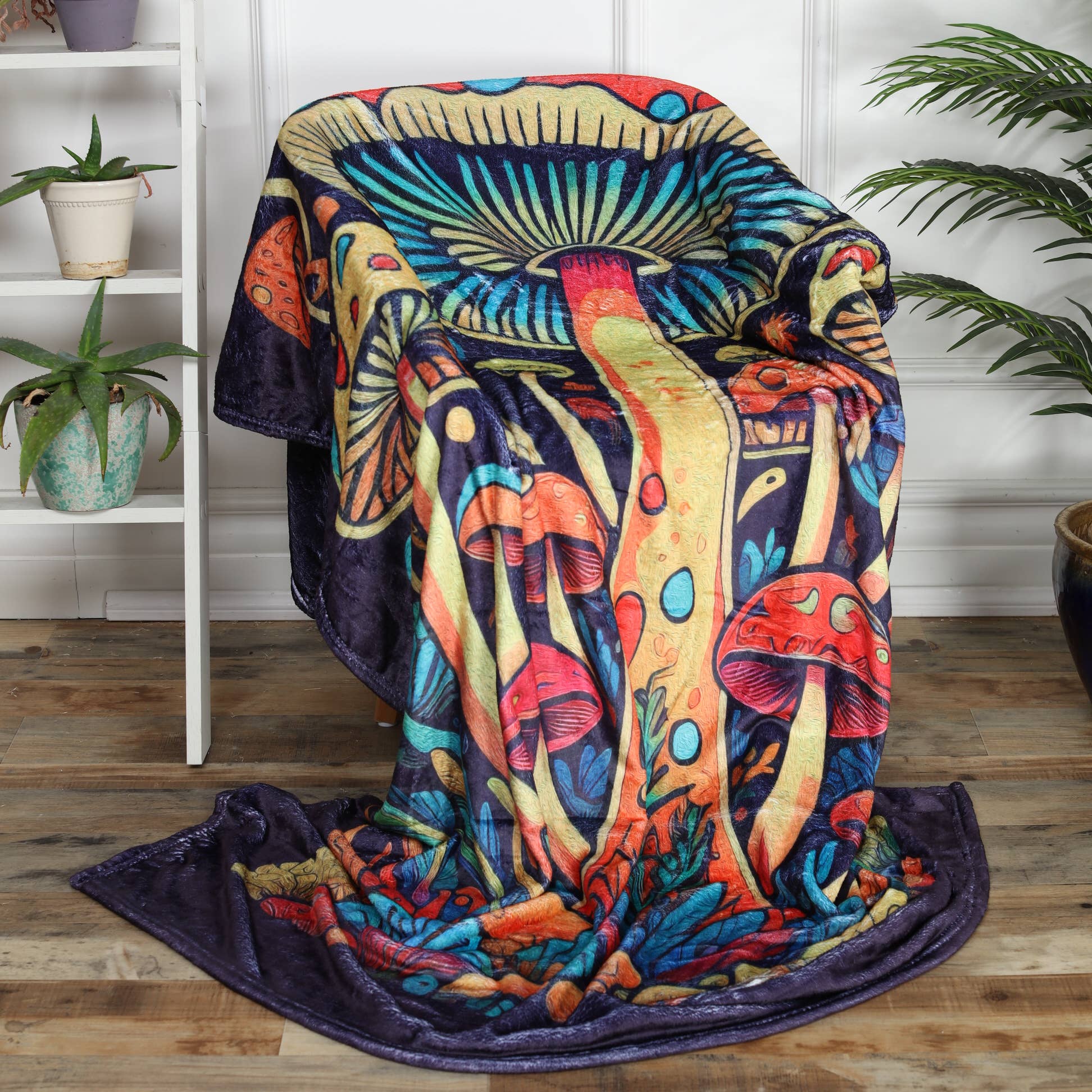 The Collection Royal / Royal Handicrafts - Wholesale Decoratiedeken - Hippie Boho-plaid van flanellen fleece, Mushroom Jungle4