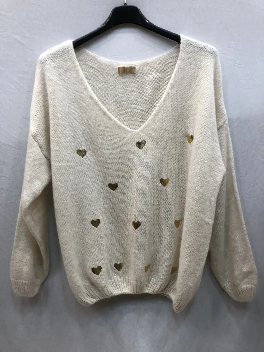 Mimi & Gogo - Venta al por mayor Jersey de punto - Mujer - Suéter con corazones dorados @20127_PullOrCoeur3