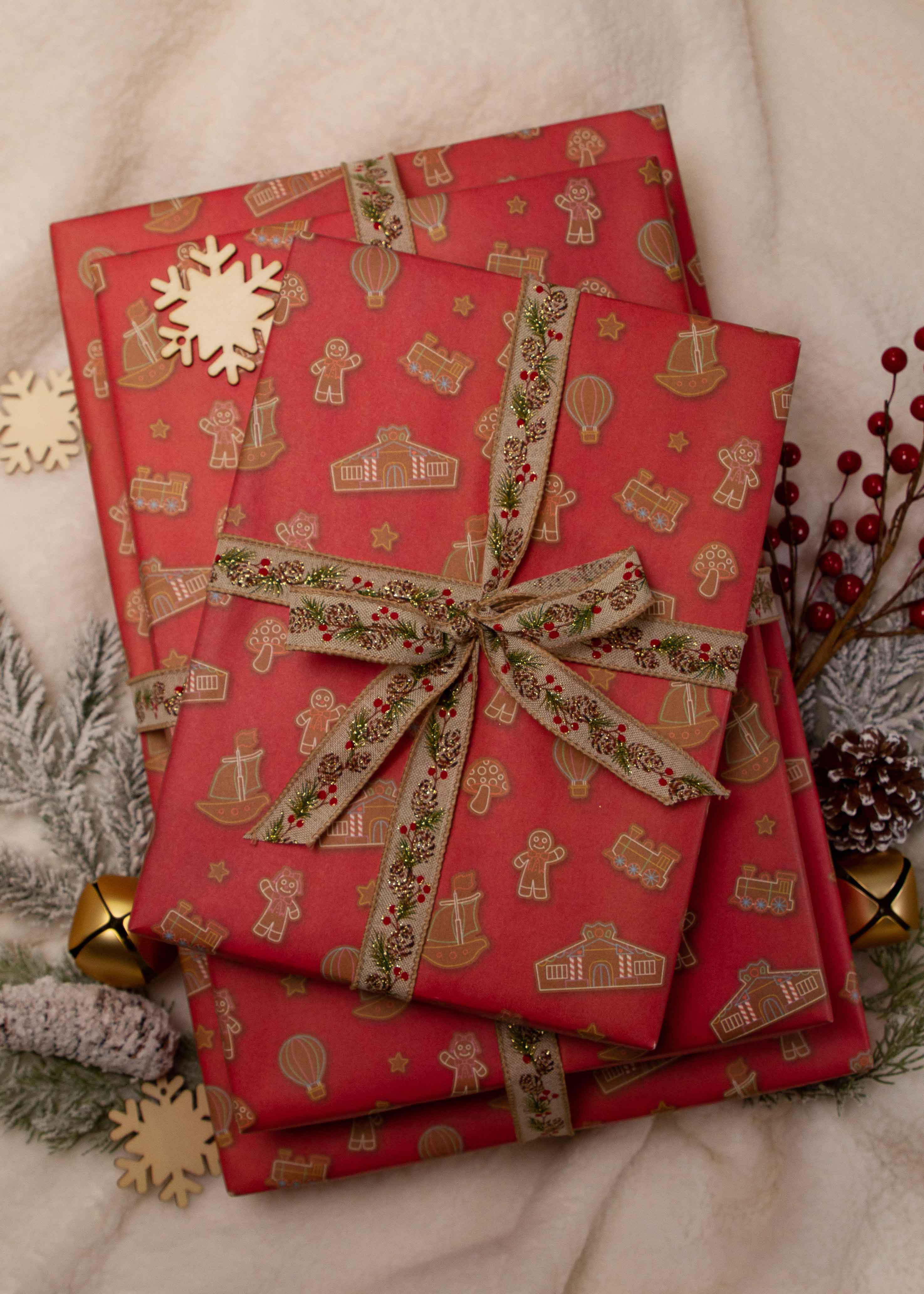 Giftiply - Wholesale Flat Wrap - Gingerbread Fun - Charity Eco-Friendly Wrapping Paper