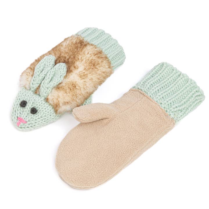 Peppercorn Kids - Wholesale Mittens - Kids - Kids Bunny Rabbit Knit Mittens - Mint Green- Girls 3-6, 6-123