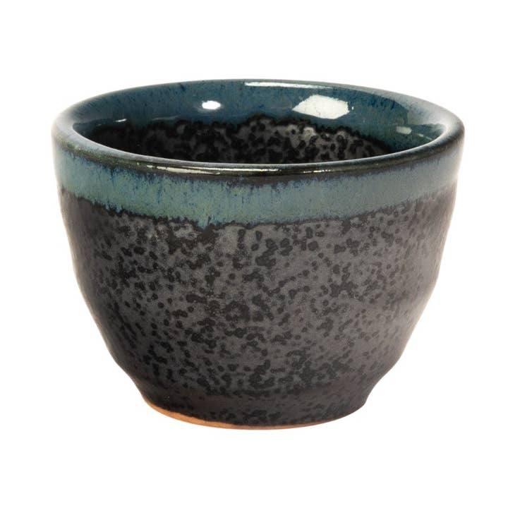 Minoware Reactive Glazed 1.75oz Sake Cup Black and Blue JP (30/240) for wholesale by Urban Tokyo