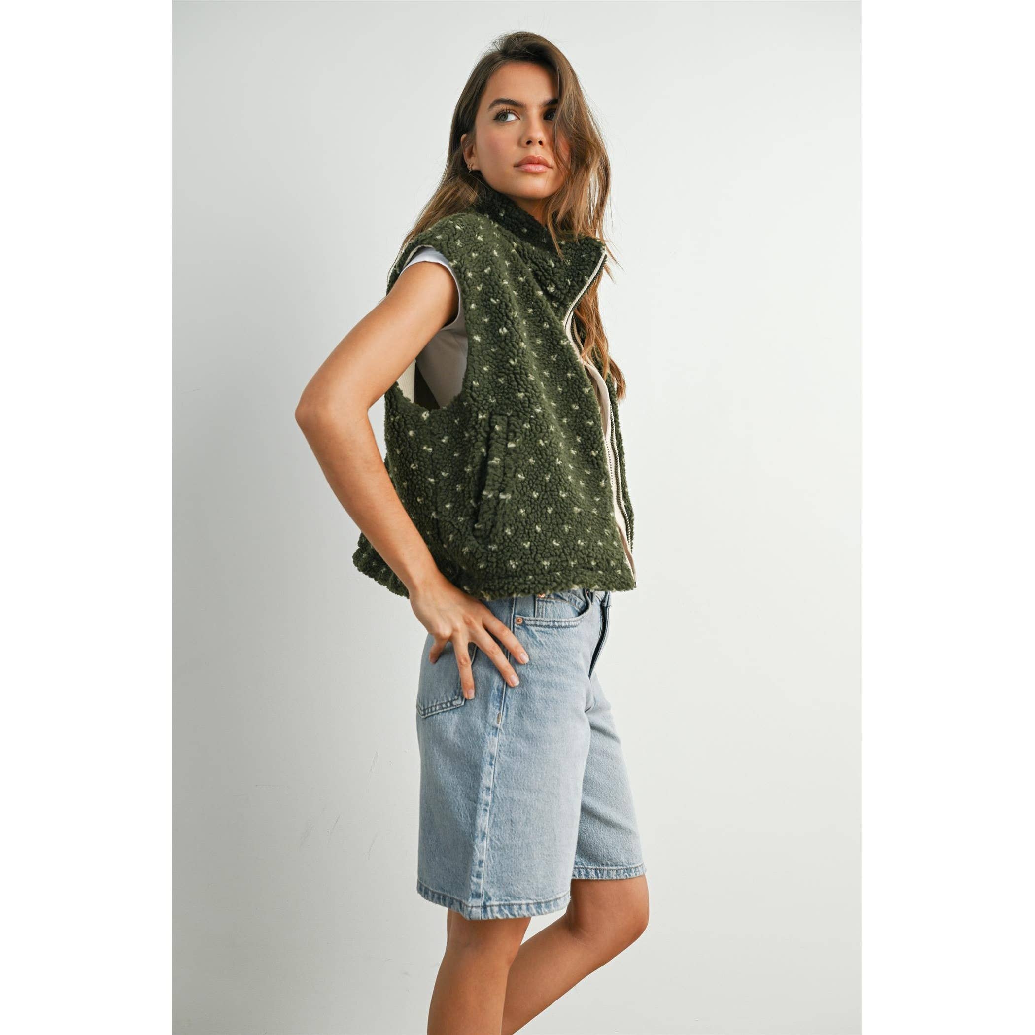 BUTTERMELON - Wholesale Jacket - Women's - Floral Fleece Sleeveless Vest - BMJ784931