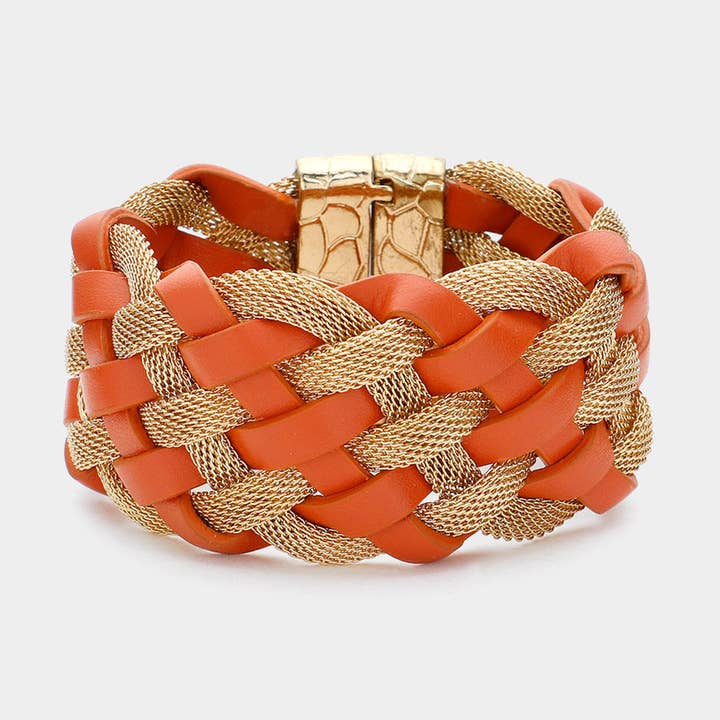 Bracciale magnetico in pelle sintetica a rete metallica intrecciata per la vendita all'ingrosso da parte di Sensibling Corp.