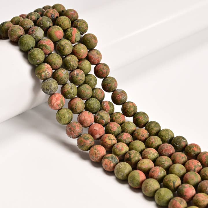 CRCBEADS - Wholesale Beads - 2.0mm Large Hole Unakite Matte Round Beads 8mm 10mm 15.5" Strand