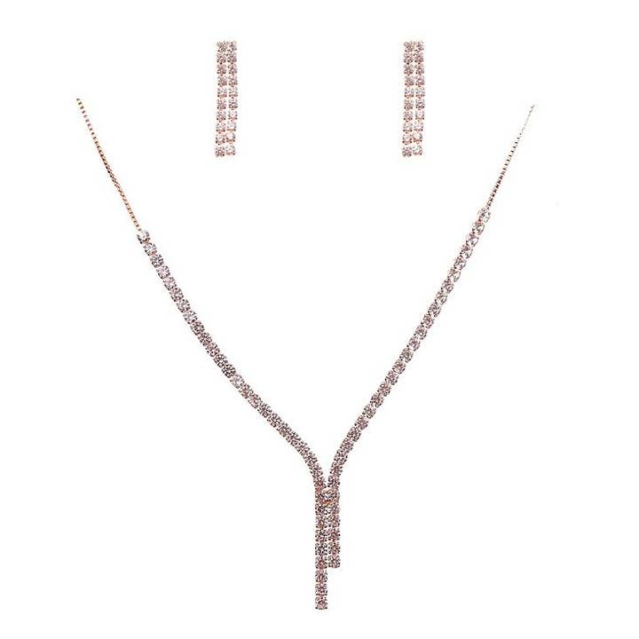 Bold Two Lines Cubic Zirconia Dendy Style Nekclace Set for wholesale by Diacly
