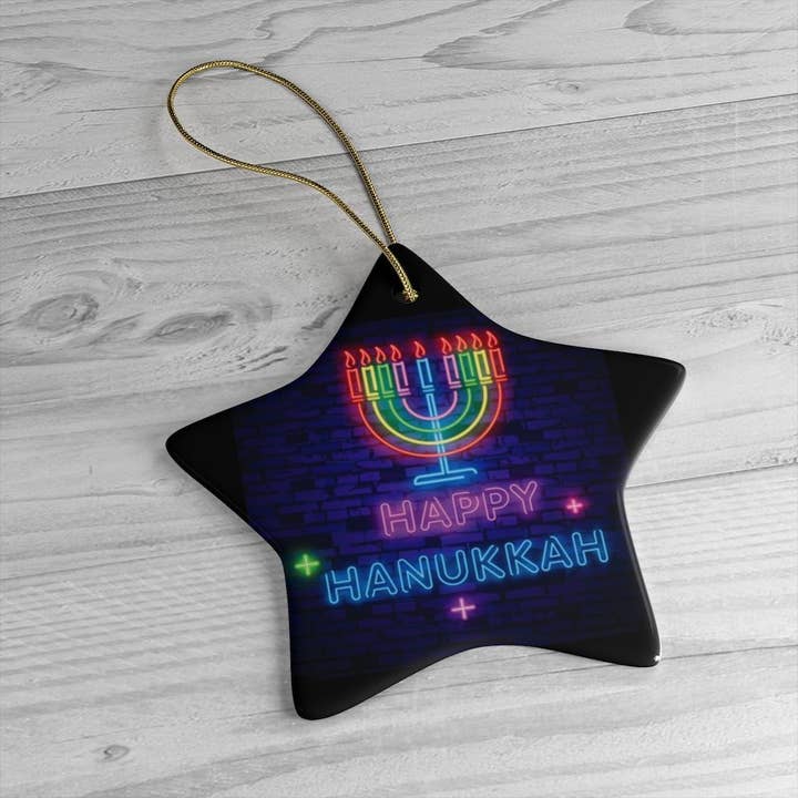 OrnamentallyYou - Wholesale Ornament - Neon Happy Hanukkah Ornament Retro Lights Menorah1