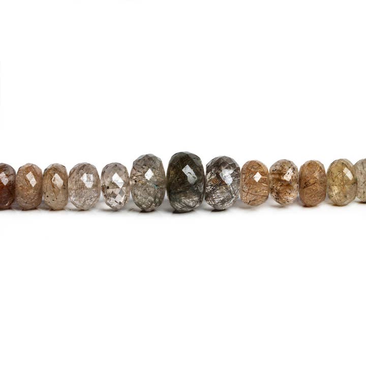 Facettierte Rondellen aus mehreren Rutilquarzen, 7—12 mm, 45,7 cm, 70 Perlen für den Großhandel von The Bead Traders
