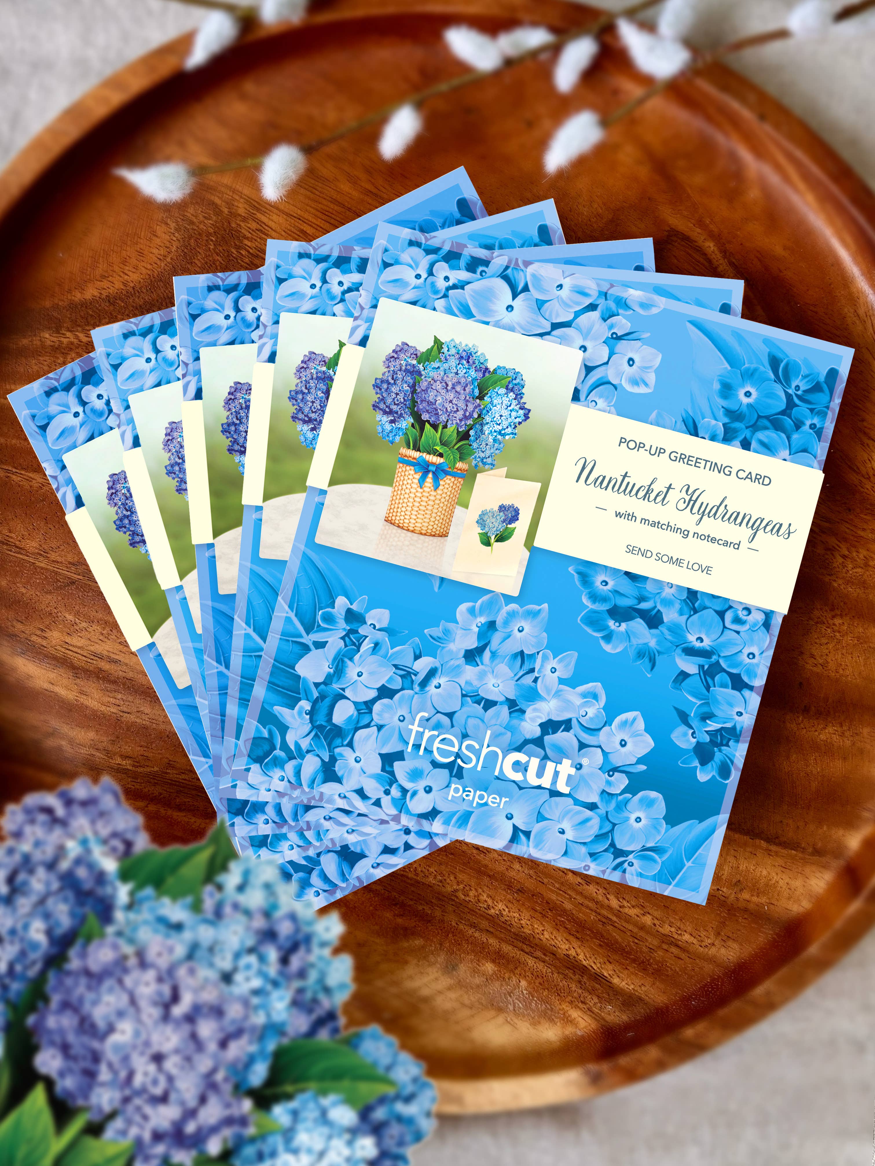 FreshCut Paper LLC - Wholesale Everyday Greeting Card - Mini Nantucket Hydrangeas (10 Pop-up Greeting Cards)4