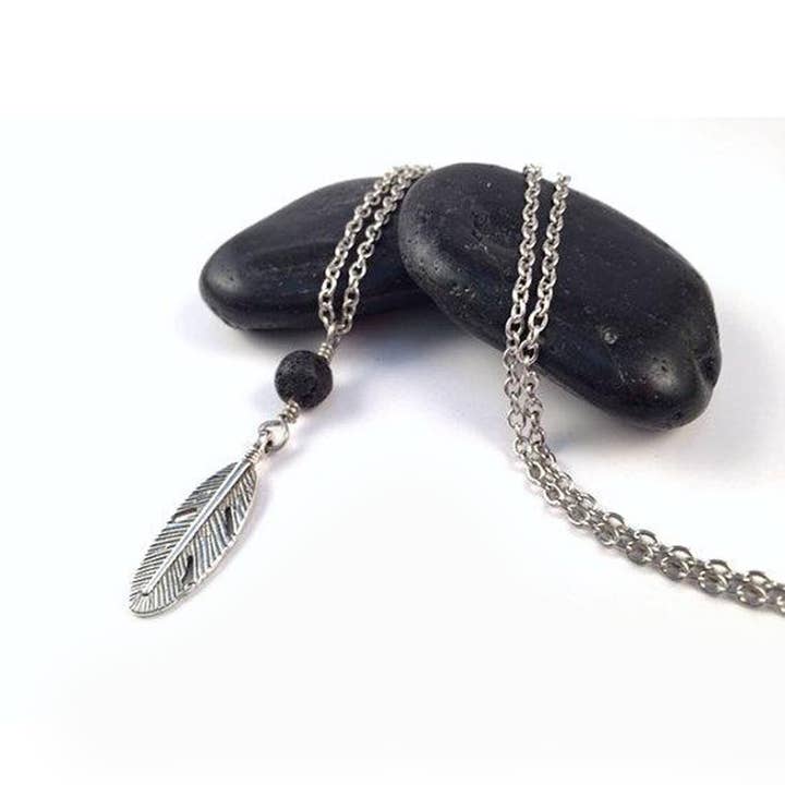 Silver Lava Bead and Leaf Diffuser Necklace for wholesale by Oily Blends