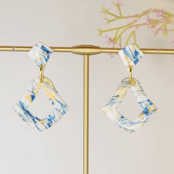 White, Blue and Gold Marbled Dangle for wholesale by Creative Chaos Company