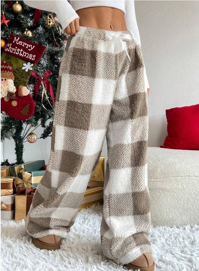 HIDDENBRAND - Wholesale Pants - Women's - Flannel Plaid Print Fleece Lounge Pants8